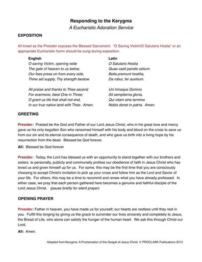 Responding to the Kerygma: Adoration Service