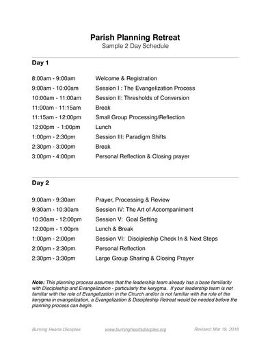 Mission Alignment: Parish Planning Sample Schedule